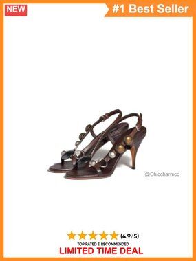 Metal Disc Ornament Slingback Kitten Heels Vegan Leather Thin Strap Sandal